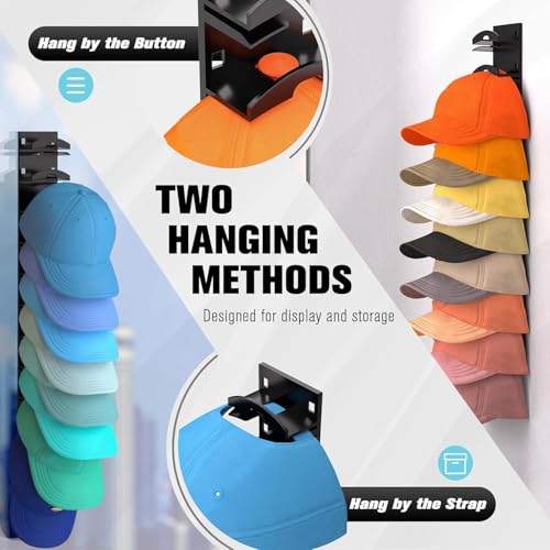 Hat Organizer for Wall - 2 Pack Black Cap Holder Holds 20 Hats