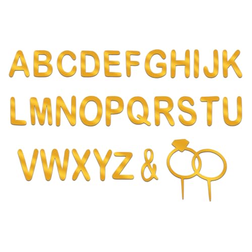 Gold Wedding Cake Topper Set with Acrylic Letters & Diamond Ring