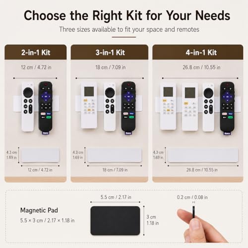 Magnetic Remote Control Holder - Wall Mount 2 Pack, 3-in-1 Kit