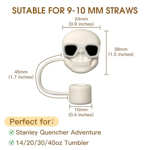 5-Pack Skull Straw Toppers for Stanley Cup 30 & 40 Oz - Silicone Halloween Accessories