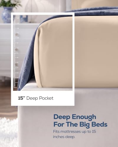 Utopia Bedding King Fitted Sheet Beige - 15 Inch Deep Microfiber Bed Sheet