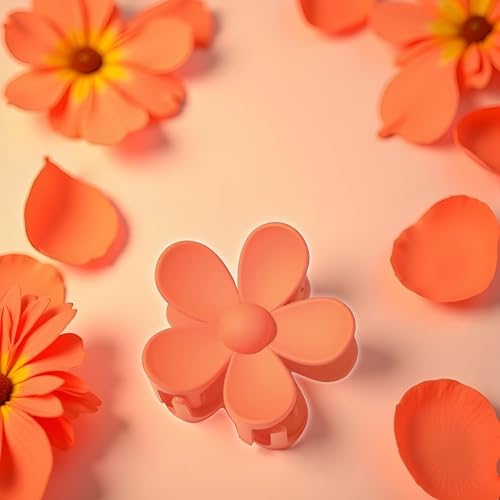 Seadiquiet Large Tangerine Flower Hair Claw Clip for Thick Hair