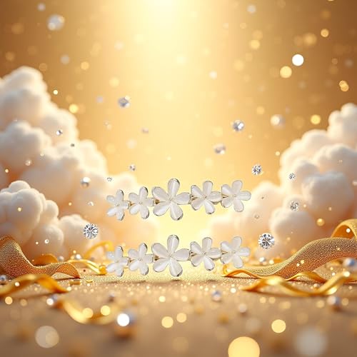 Gold Flower Opal Hair Clips Sparkly Wedding Barrettes 2 Pcs