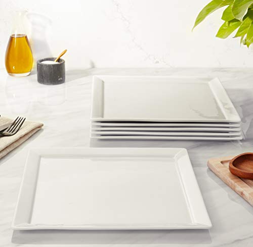 Fortessa Fortaluxe SuperWhite Vitrified China Dinnerware, Tavola 12-Inch Square Flat Bottom Plates, Set of 6