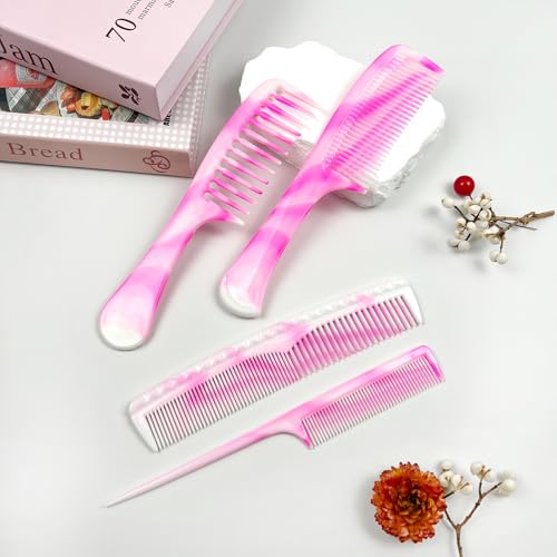 Zoolinn 4-Piece Unisex Hair Comb Set - Rat Tail, Wide & Fine Tooth