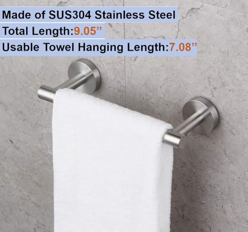 9 Inch Brushed Nickel Towel Bar - Rustproof Stainless Steel Holder