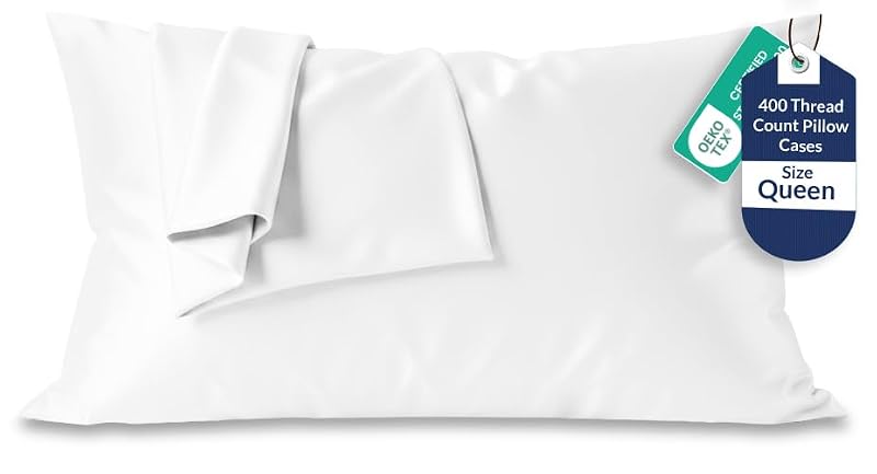 Royale Linens 400 Thread Count Cotton Queen Pillowcase Set - Signature White