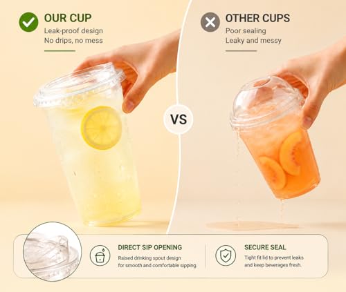 16oz Clear Plastic Cups with Strawless Sip Lids - 25 Sets for Cold Drinks