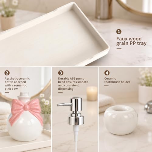 Elegant Pink Ceramic Bathroom Accessories Set with Bow Design