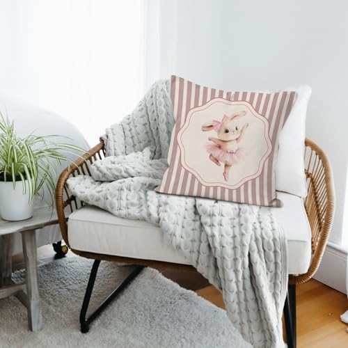 Pink Bunny Decorative Throw Pillow Cover - 18x18 Inch for Girls Room
