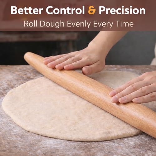 17-Inch European Beech Wood French Rolling Pin - Non-Stick Dough Roller for Baking