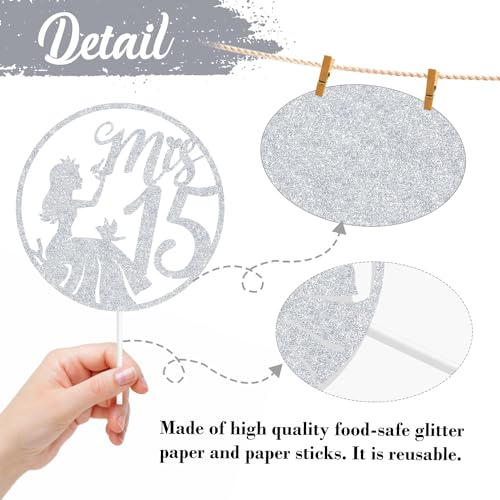 Mis Quince 15 Cake Topper - Elegant Silver Glitter Decoration