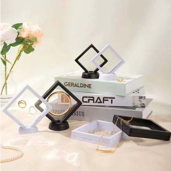 12PCS Stackable 3D Floating Jewelry Display Box - Black Round