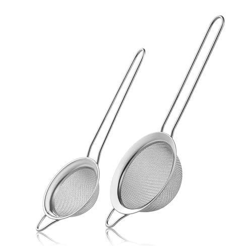 Fine Mesh Strainers 2-Pack - Small & Medium Stainless Steel Sieve with Handle for Kitchen & Baking