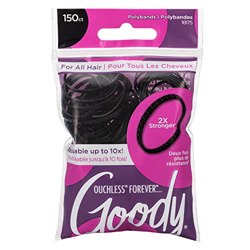 Goody Ouchless Black Polyband Elastic Hair Ties, 150 Count