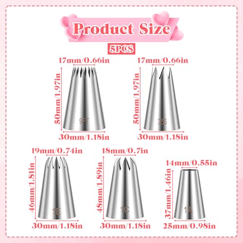 Large Piping Tips Set - 5PCS Stainless Steel Cake Decorating Nozzles