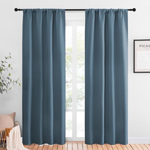 NICETOWN Smoky Blue Blackout Curtains, 42" x 84" - 2 Panels