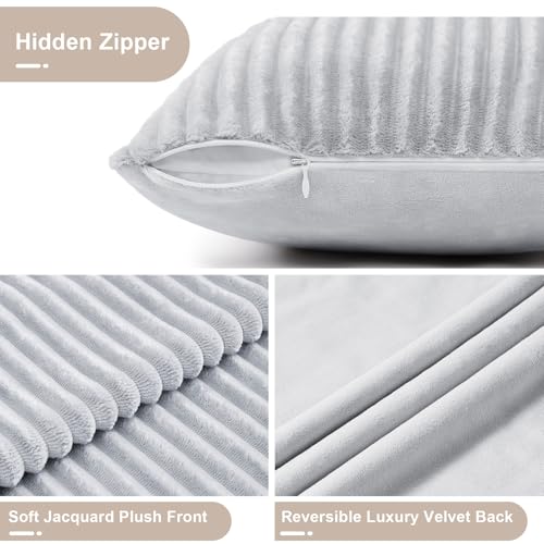 Pamhaven 20x54 Reversible Velvet Body Pillow Cover, Gray Plush Case