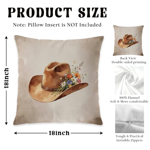 Floral Western Cowboy Hat Pillow Cover 18x18 - Cozy Decor