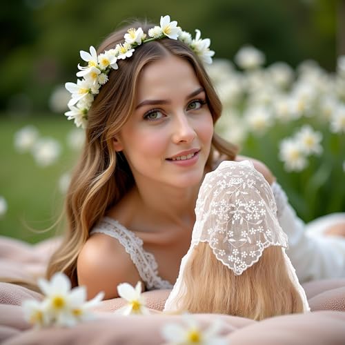 Myuiao White Lace Flower Triangle Headband Sunproof Hair Bandana