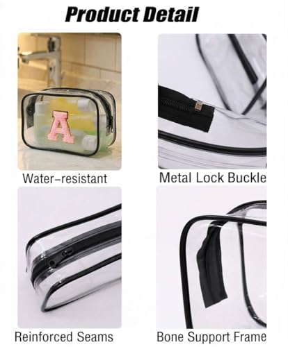 Buminee Clear Toiletry Bag with Chenille Letters, Waterproof Travel Makeup Organizer