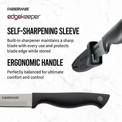 Farberware Edgekeeper 3.5-Inch Paring Knife with Self-Sharpening Blade Cover, Black/Gray Kitchen Knife