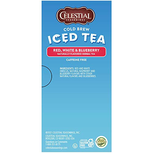 Celestial Seasonings Red, White & Blueberry Cold Brew Iced Tea Bags (18 Count) - Caffeine-Free Patriotic Herbal Tea
