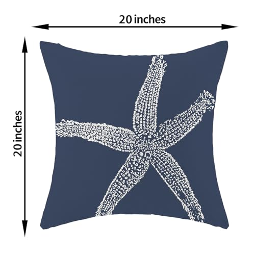 Navy Blue Starfish Coral Pillow Covers 20x20 Inch (Pack of 2) - Summer Decor