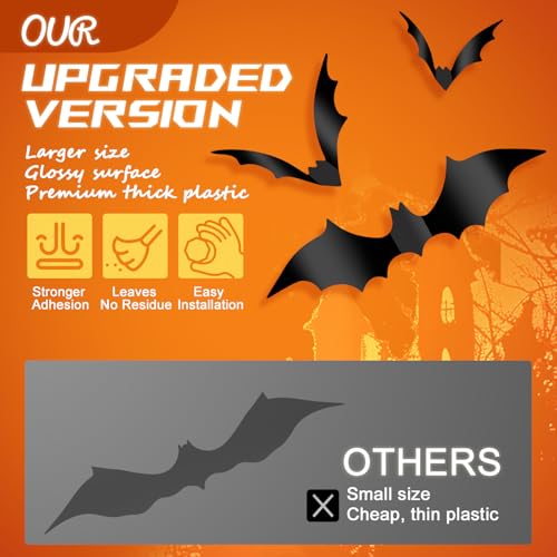 120PCS Halloween Bat Wall Decor - 3D Scary PVC Stickers