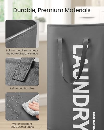 SONGMICS Laundry Hamper, 80L Foldable Basket, Slate Gray, 2 Pack