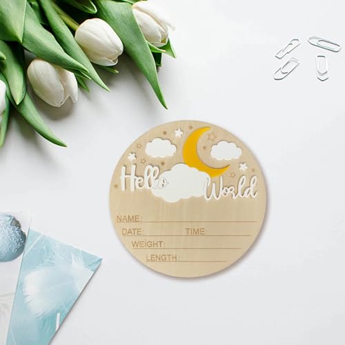 Wooden Baby Birth Announcement Sign with Moon & Stars, 5.9 Inch