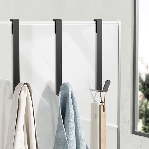 Chinpakden 3-Pack Shower Door Hooks for Frameless Glass, Black