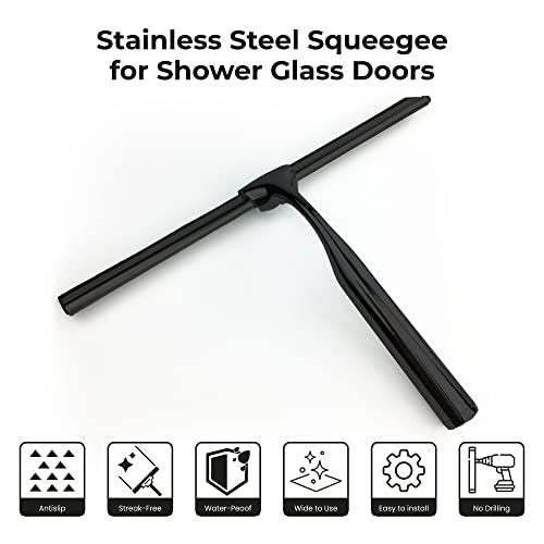 Fab Glass and Mirror 10-Inch Matte Black Shower Squeegee with Adhesive Hook