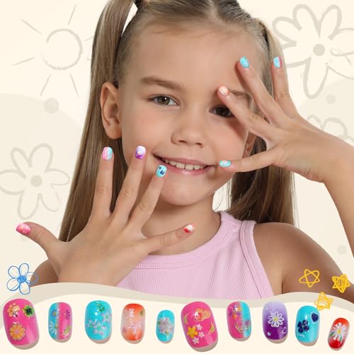 FANDAMEI 30 Sheets Kids Nail Stickers Self-Adhesive 3D Nail Art Decals