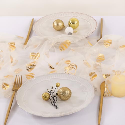 Gold Gauze Table Runner Fall Pumpkin Beige 10ft for Party & Holiday Decor