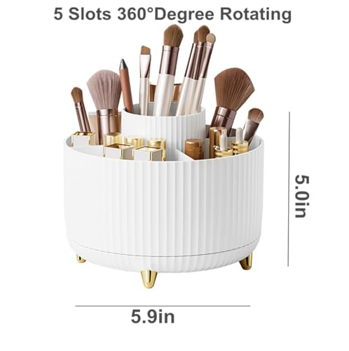 360 Rotating Makeup Brush Holder - 5 Slot Desktop Organizer (Pink, Small)