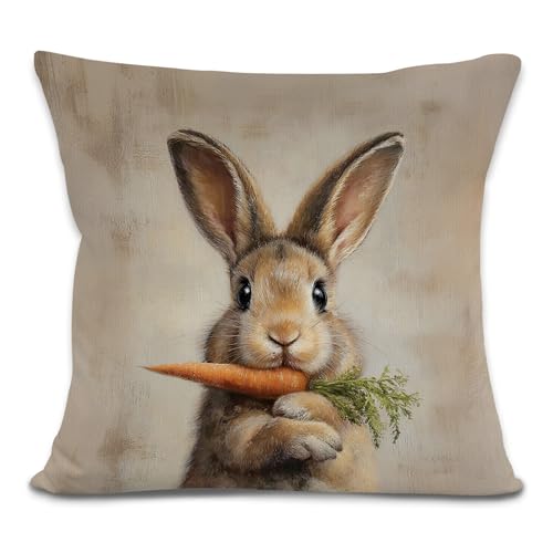 Easter Bunny Carrot Throw Pillow Cover 18x18 - Soft Flannelette Spring Decor