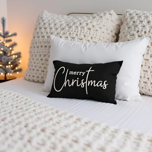 PANDICORN Christmas Throw Pillow Cover 12x20, Charcoal Black Farmhouse Decor