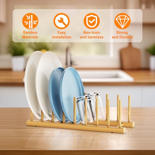 Mukylar 8-Slot Bamboo Dish Drying Rack - Eco-Friendly Plate & Bowl Organizer