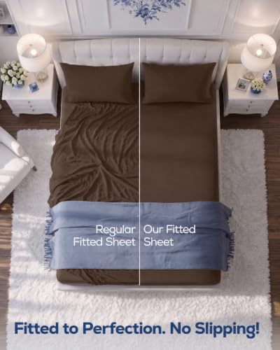 Utopia Bedding King Fitted Sheet Brown 15-Inch Deep Pocket Microfiber