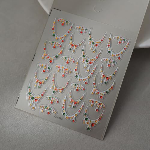 BUNLVDI 5D Relief Christmas Nail Stickers & Gem Rhinestone Decals