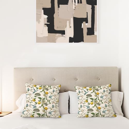 Supwhd 18x18 Inch Chinoiserie Pillow Cover with Hummingbird & Lemon Design - Set of 1