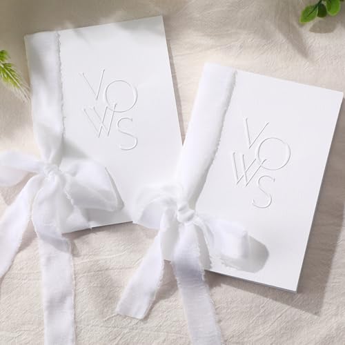 Honoson White Embossed Wedding Vow Book with Elegant Lettering - Keepsake
