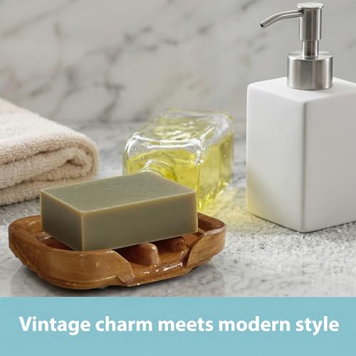 Teak Wood Soap Dish with Raised Edges - Draining Soap Holder for Shower