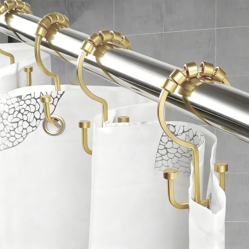 BBV Rust Resistant Metal Shower Curtain Hooks - 12 Pcs Gold