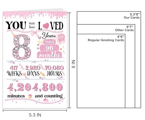 8th Birthday Card for Girls - Cute Greeting Card with Gold Foil