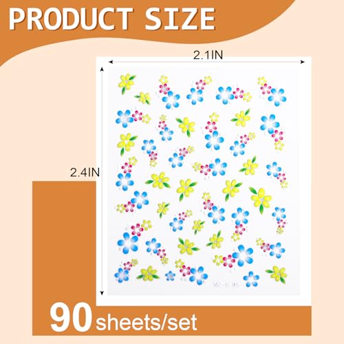 Vivinin 90 Sheets Floral 3D Nail Art Stickers with Tweezers