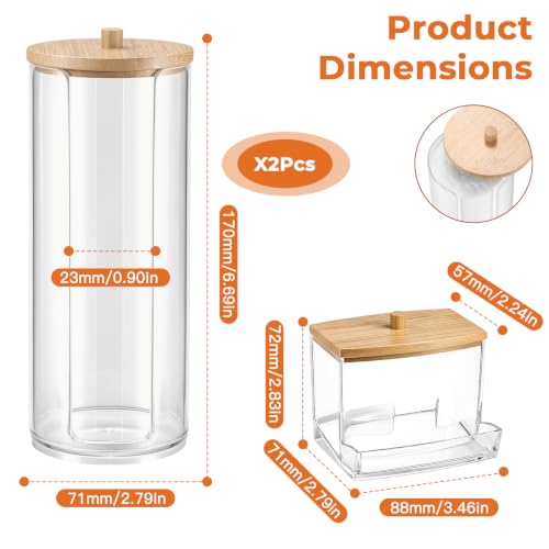 Cotton Pad Holder Set with Bamboo Lid - 2 Pcs Vanity Organizers 02B