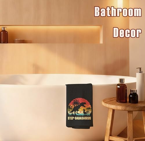 Funny Dinosaur Step Dad Hand Towel Retro 16x24 Inch Kitchen and Bathroom