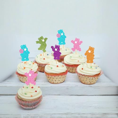 25Pcs Colorful Bear Cupcake Toppers for Kids Birthday & Baby Showers